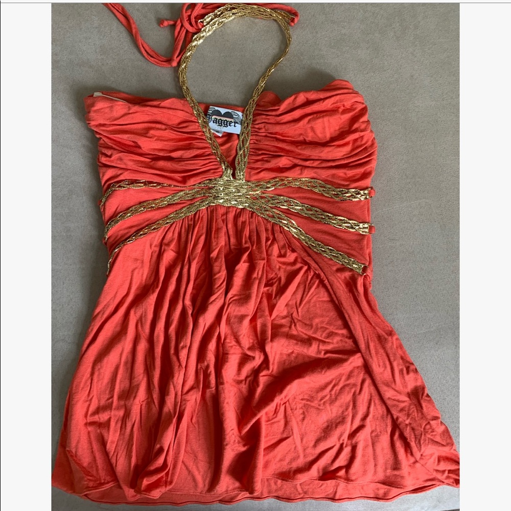 SKY Inspired Jagger Halter Coral Pink Gold Top